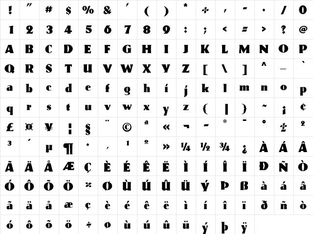 Eva Regular  glyph index