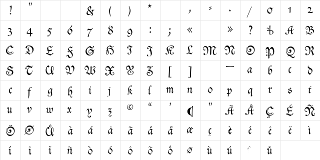 Bo BJohab  glyph index