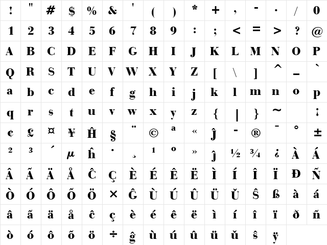 BauerBodni Blk BT Eo Black  glyph index