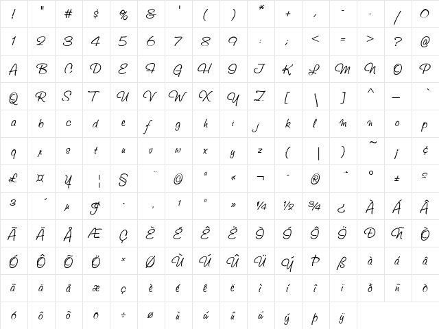 Studio Script Itc D Regular  glyph index