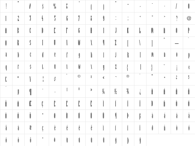 Arcadia A  glyph index