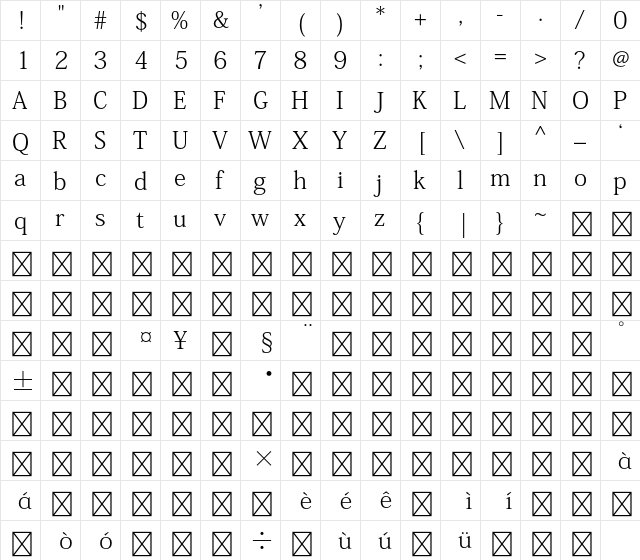 Adobe Fangsong Std R  glyph index
