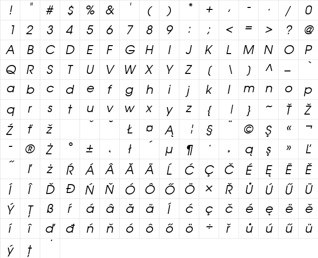 AvantGarGotItcLEE Italic  glyph index