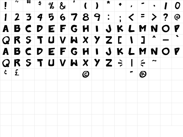 Badonk-a-donk Regular  glyph index