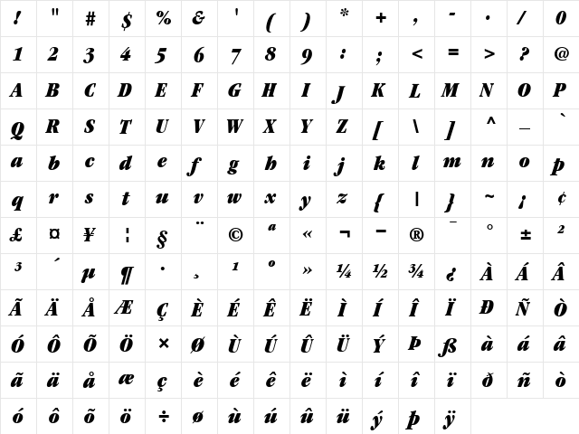 ITCGaramond-UltraCondensed RomanItalic  glyph index