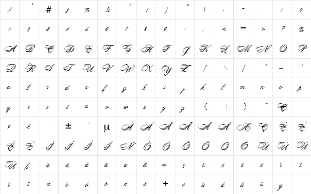 Scarlet Regular  glyph index