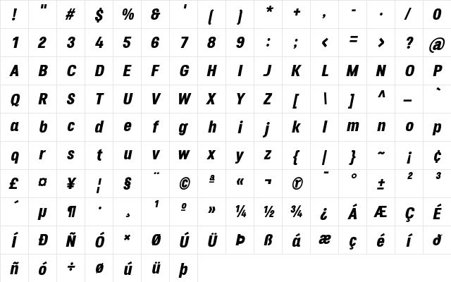 Octagen Black Black Italic  glyph index