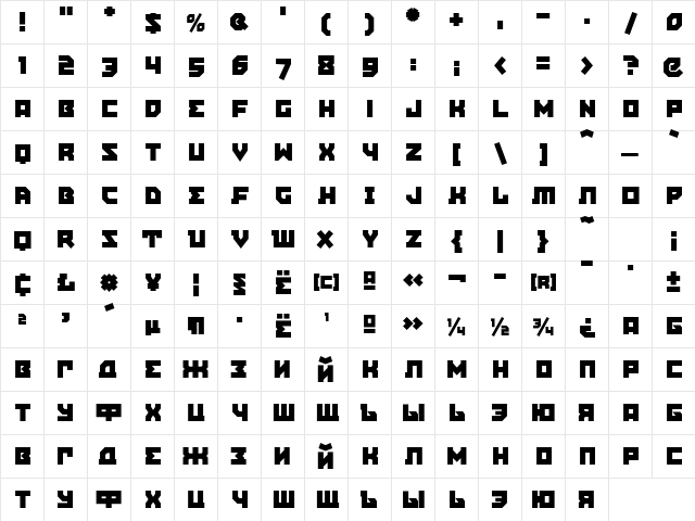 AgitProp Medium  glyph index