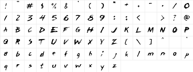 Juicy Fruit Regular  glyph index
