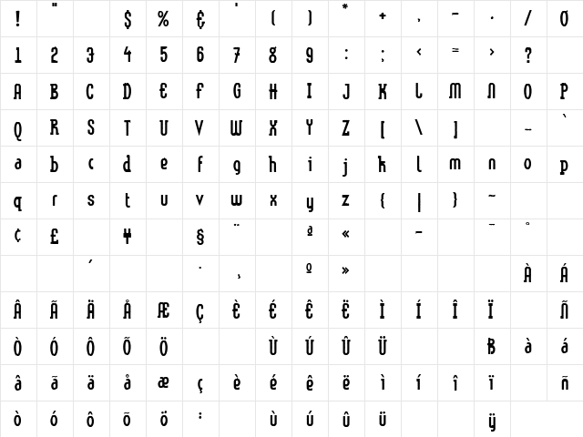 LTMethod Antique Regular  glyph index