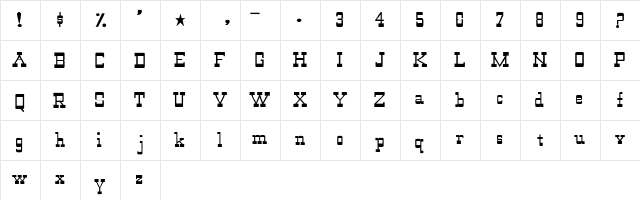 OldeWest-Normal Regular  glyph index