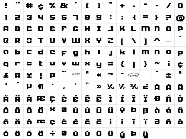 Weaponeer Expanded Expanded  glyph index