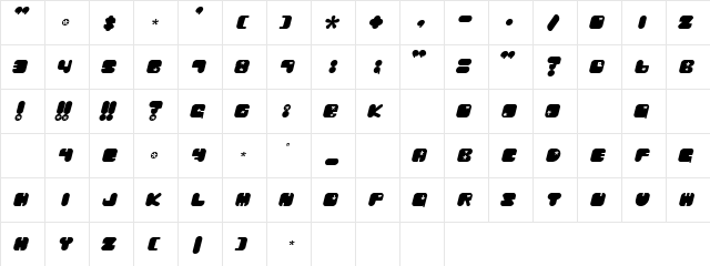 Lovedoll Salon Oblique Regular  glyph index