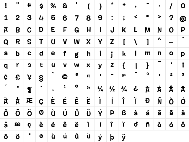 ShagExpert-Lounge Regular  glyph index