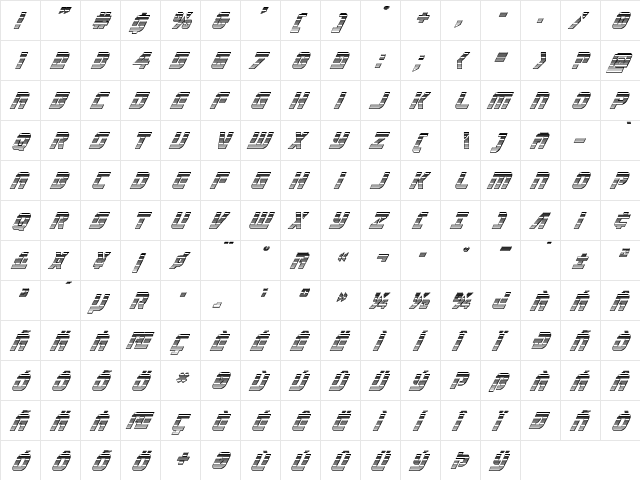 Legio Sabina Chrome Italic Italic  glyph index