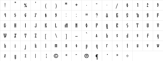 BlagovestOneC Regular  glyph index