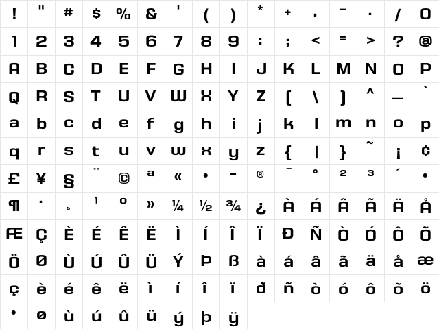 HouseGothicHG23Text Bold  glyph index