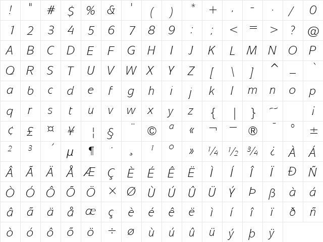 ITCMixage-Book BookItalic  glyph index