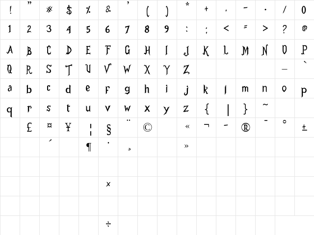 Mr.Draculle Regular  glyph index