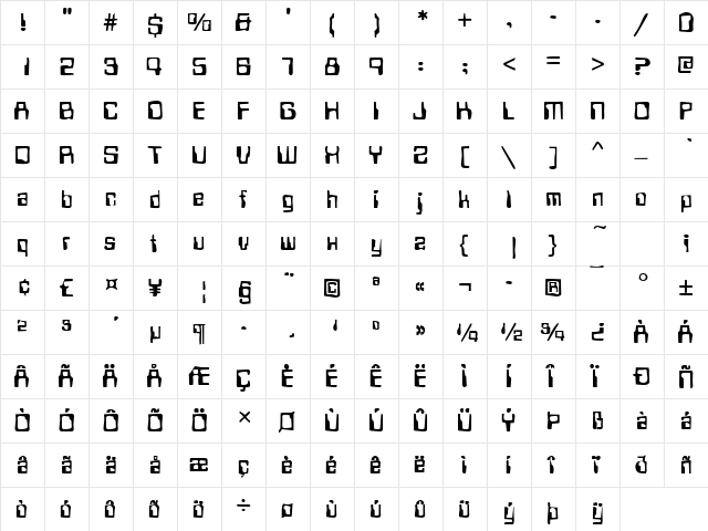 DTCDirtyM12 Regular  glyph index