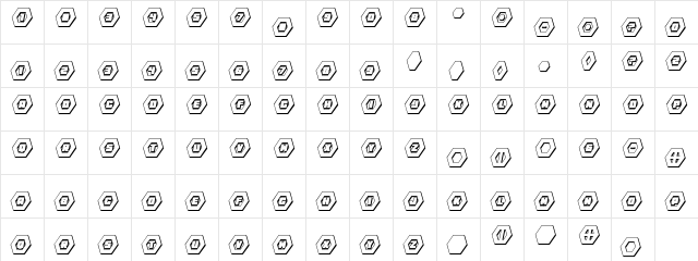 HeXkEy 3D Italic Regular  glyph index
