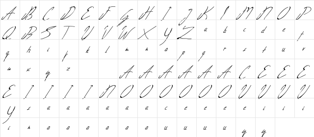 Livingston Demo Signature Regular  glyph index