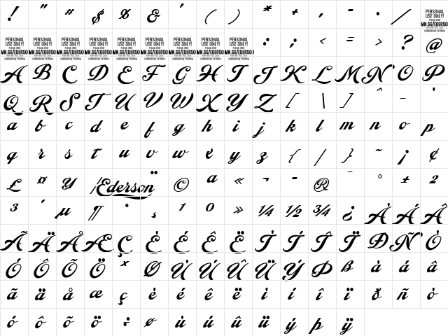 Ederson PERSONAL USE ONLY Regular  glyph index