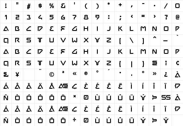 Chilopod Regular  glyph index