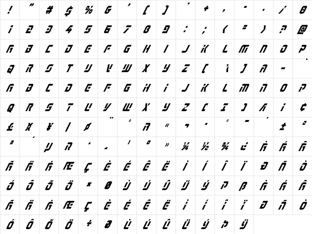 Legio Sabina Condensed Italic Condensed Italic  glyph index