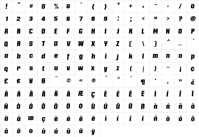 Collos MediumItalic  glyph index