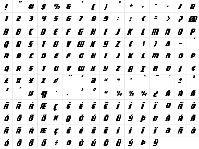 Camp Justice Mid-Case Italic Italic  glyph index