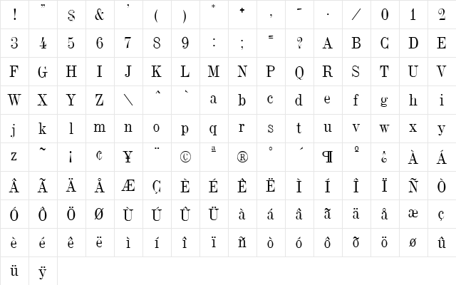 Polka 2 Regular  glyph index