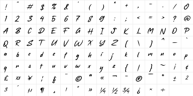 Hessthicc Regular  glyph index