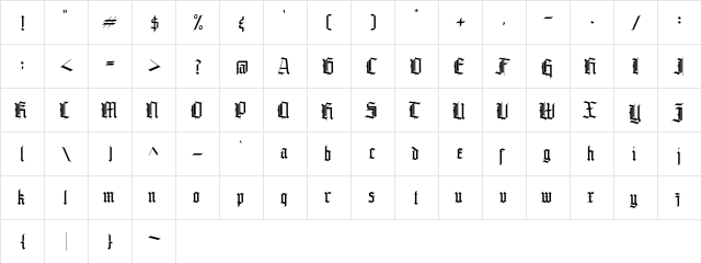 Grandice DEMO Regular  glyph index