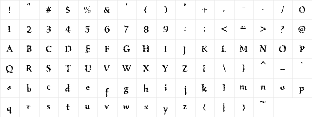 VTC Boseephus Regular  glyph index