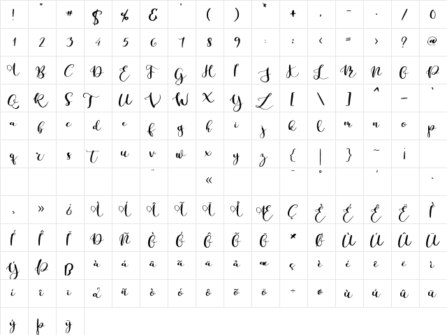 Parabellum Regular  glyph index