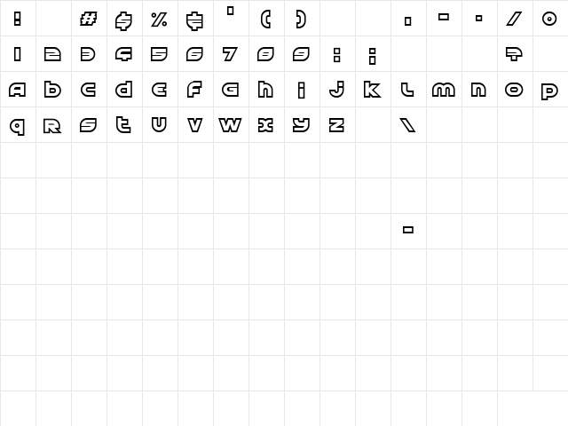 Astral Delight Upright Regular  glyph index