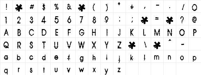 Speedster Regular  glyph index