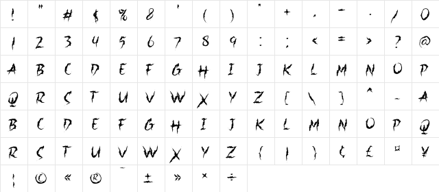 Jacmax Regular  glyph index