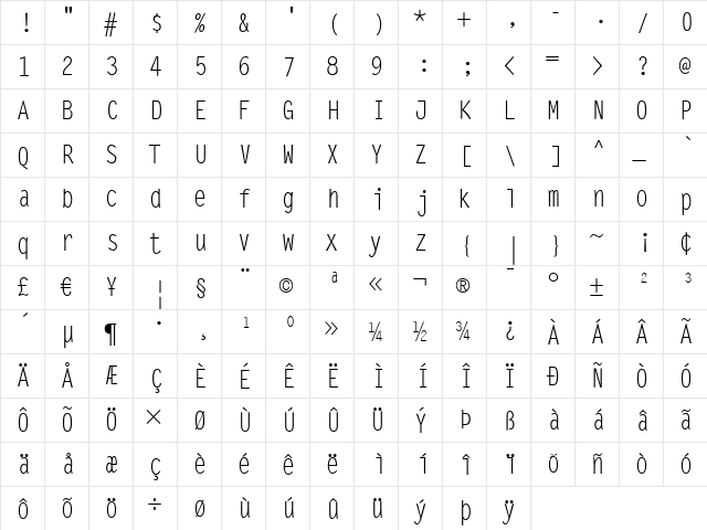 SteepTypewriter Regular  glyph index