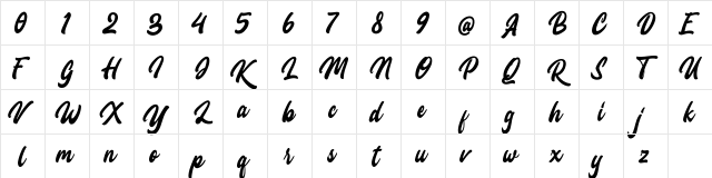 Yocellina Regular  glyph index