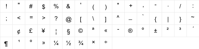 Samda Regular  glyph index