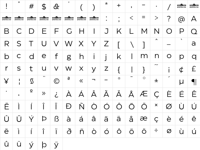 Eastman Trial Regular  glyph index
