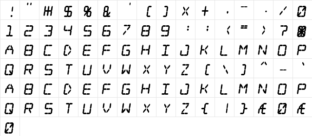 Digital dream Fat Skew Regular  glyph index