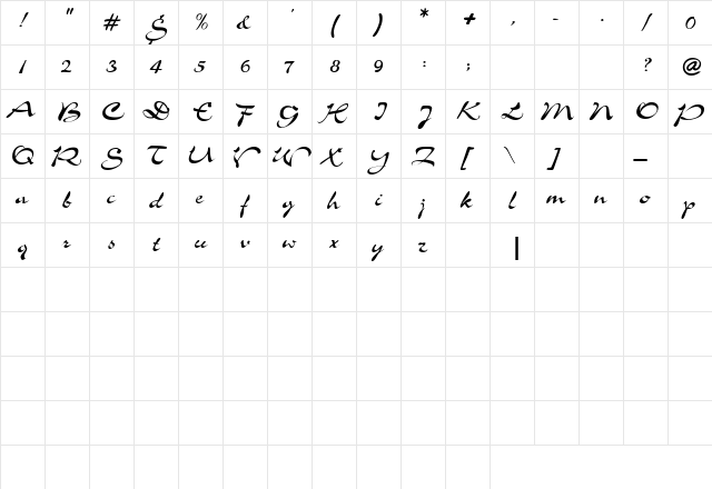 AL Dreamboat Regular  glyph index