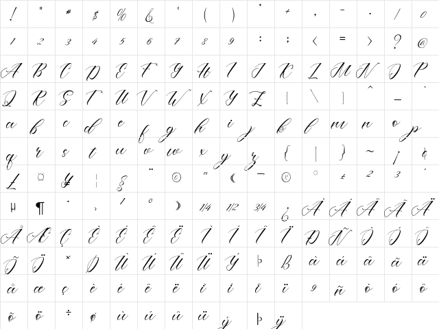 Lotherday Regular  glyph index