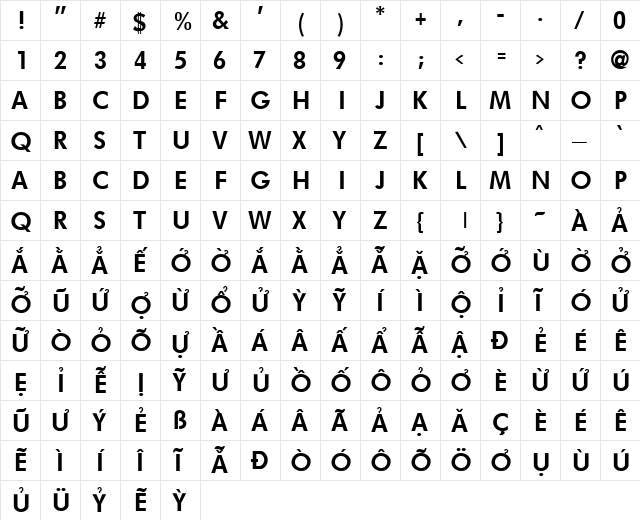 VPS Ha Noi Medium Hoa Bold  glyph index