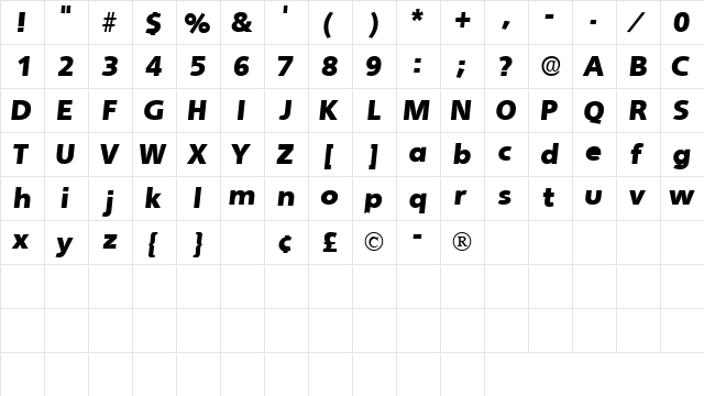 ChandlerSSK Bold Italic  glyph index