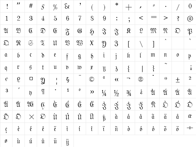 Phraxtured Plain  glyph index