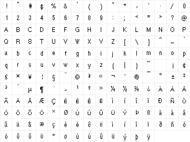 DTCRoughM41 Regular  glyph index